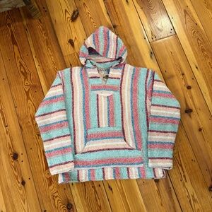 Earth Ragz Blanket Baja Hoodie Pullover Hippie Boho Striped Women’s Medium